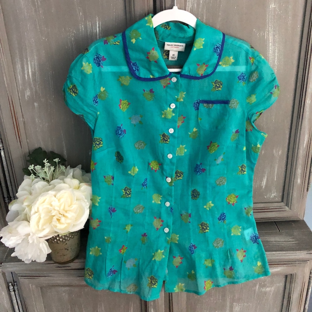 ISAAC MIZRAHI-Cap sleeve blouse